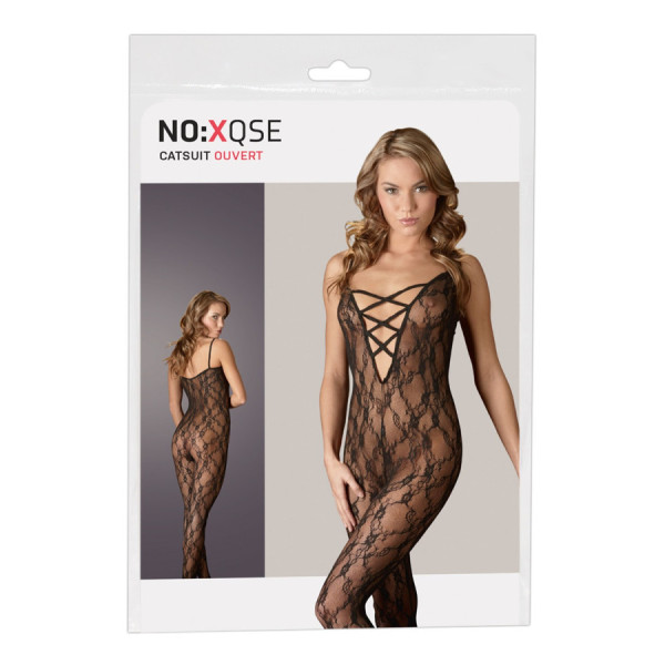 Combinaison en dentelle noire avec large décollecté 
